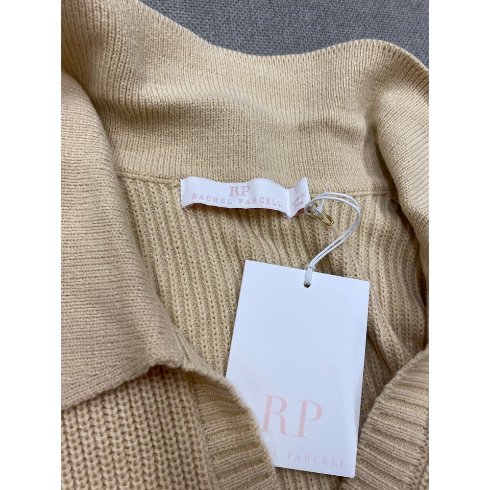 Rachel Parcell Collar V-Neck Sweater, Long Sleeve, Tan, Bleached Sand, Large NWT - Picture 3 of 9
